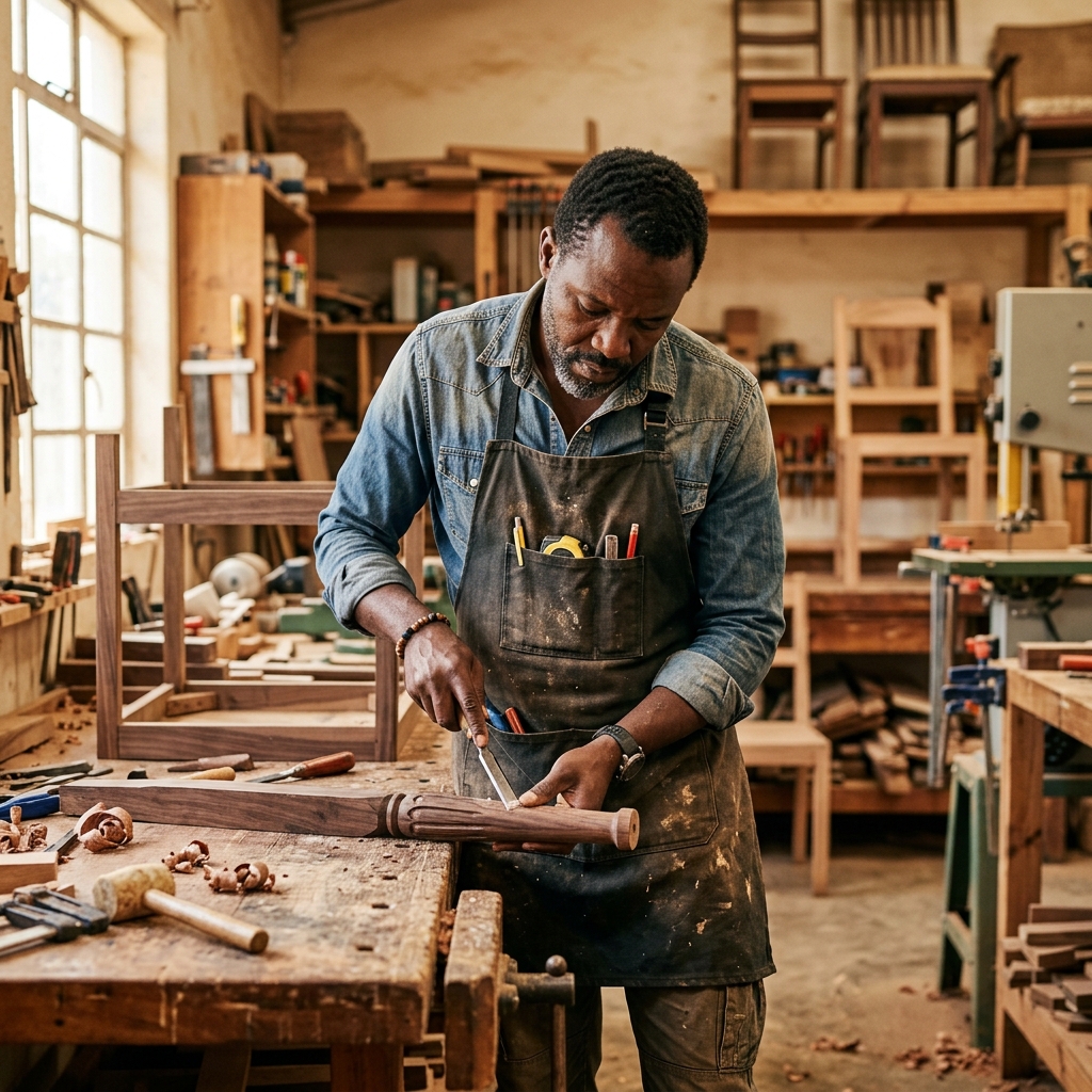 Artisan working in carpentry workshop